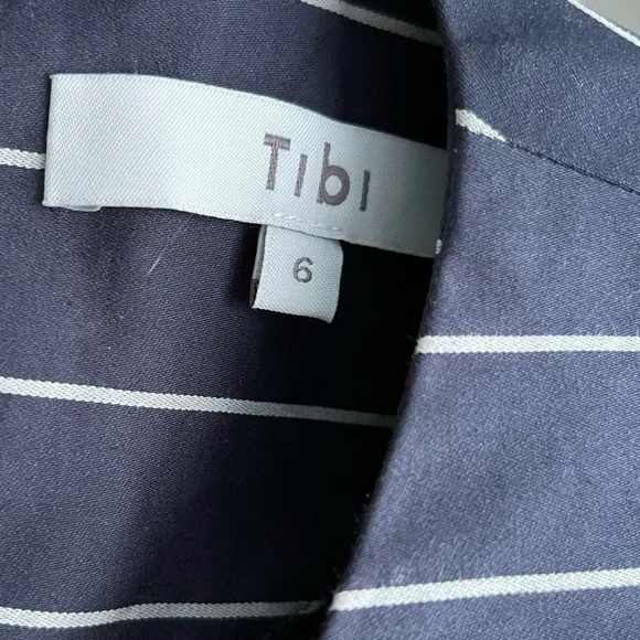 Tibi Sateen Striped Navy Blue Top